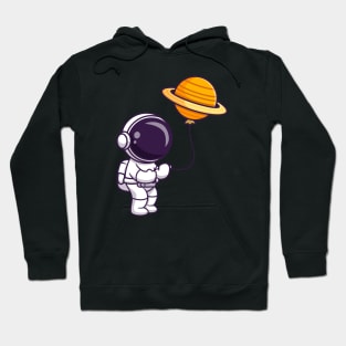 Cute Astronaut Holding Planet Balloon Cartoon Hoodie